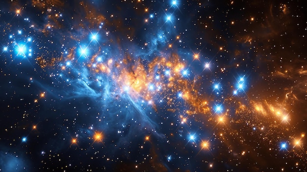 Realistic depiction of the Coma Star Cluster focusing on its sprawling arrangement of stars and open structure Generative AI