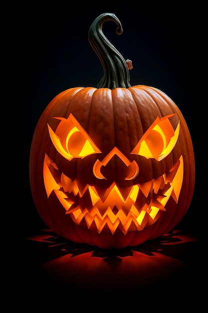 A realistic detailed vector pumpkin with a sinister glowing face ai generated