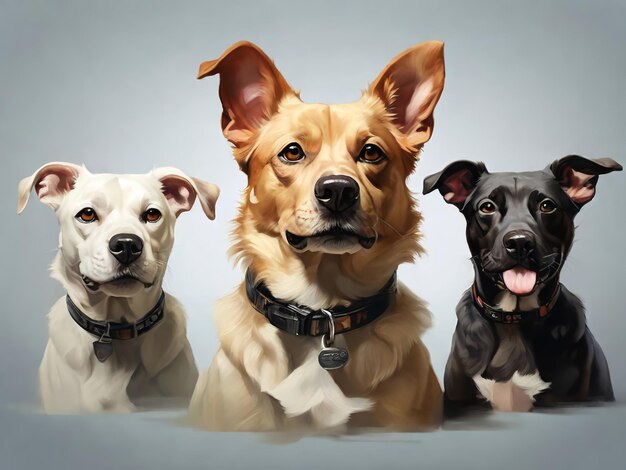 Photo realistic dog portraits capturing the diverse breeds