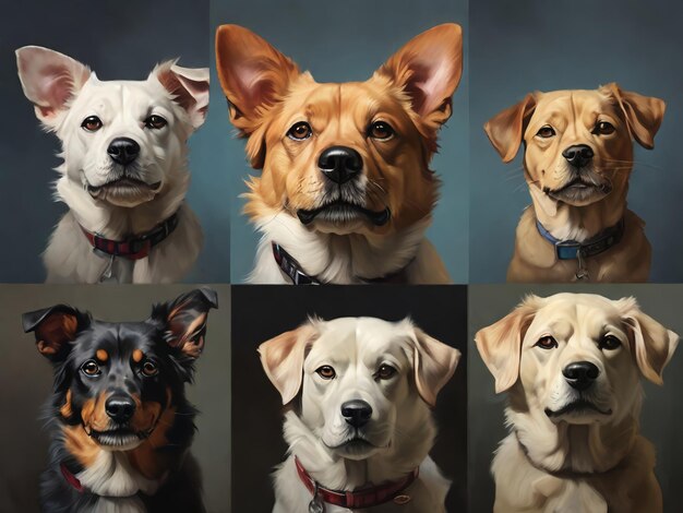 Photo realistic dog portraits capturing the diverse breeds