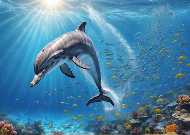 realistic dolphin on the ocean generative ai