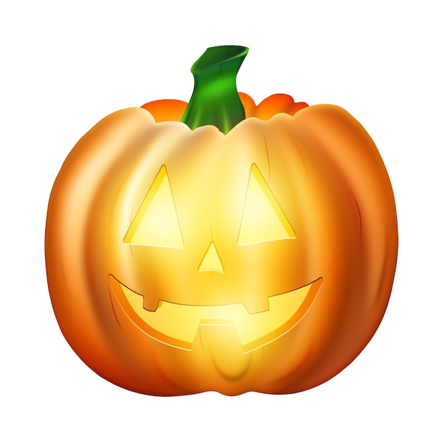 Realistic drawing orange halloween pumpkin isolated on white background.