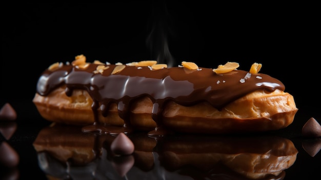 Realistic eclair dessert restaurant food on the dark background