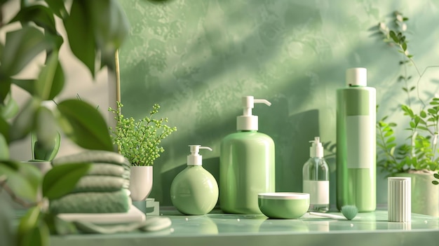 Realistic eco friendly household products displayed with octane render technology