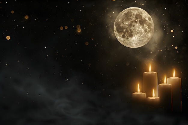 Realistic eid mubarak background with candles and mosque