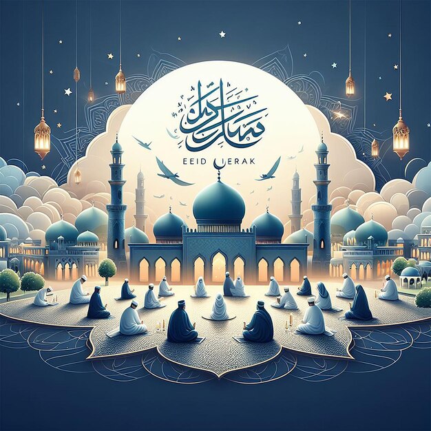 Realistic eid mubarak islamic greeting design