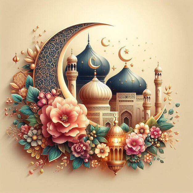 Realistic eid mubarak islamic greeting design