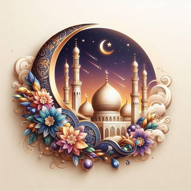 Realistic eid mubarak islamic greeting design