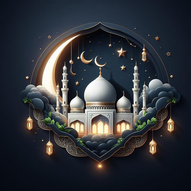 Realistic eid mubarak islamic greeting design