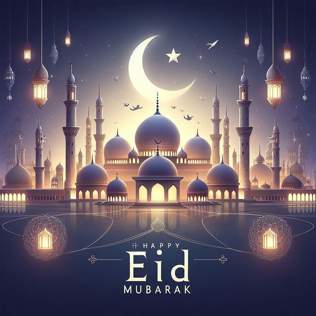 Realistic eid mubarak islamic greeting design