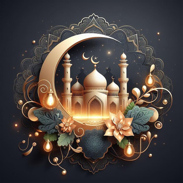 Realistic eid mubarak islamic greeting design