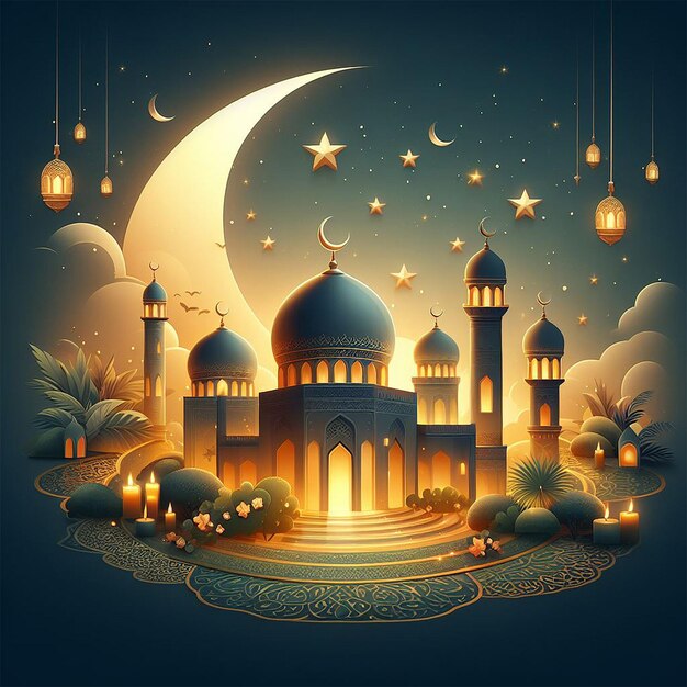 Realistic eid mubarak islamic greeting design