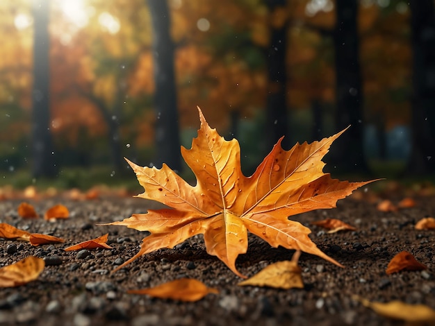 Realistic falling leaves Autumn forest maple leaf flying orange foliage from tree