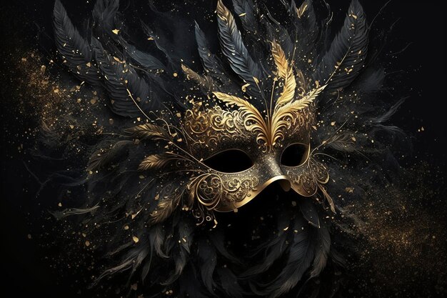 realistic fancy carnival masks with gold dust and stunning light effects, creative ai