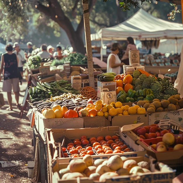 Photo a realistic farmers market with vendors selling produce