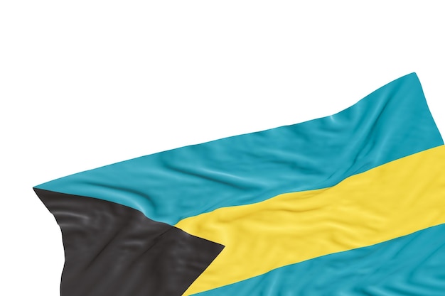 Realistic flag of Bahamas with folds isolated on white background Footer corner design element Cut out Perfect for patriotic themes or national event promotions Empty copy space 3D render