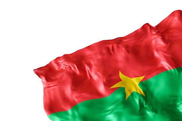 Realistic flag of Burkina Faso with folds isolated on white background Footer corner design element Cut out Perfect for patriotic themes or national event promotions Empty copy space 3D render