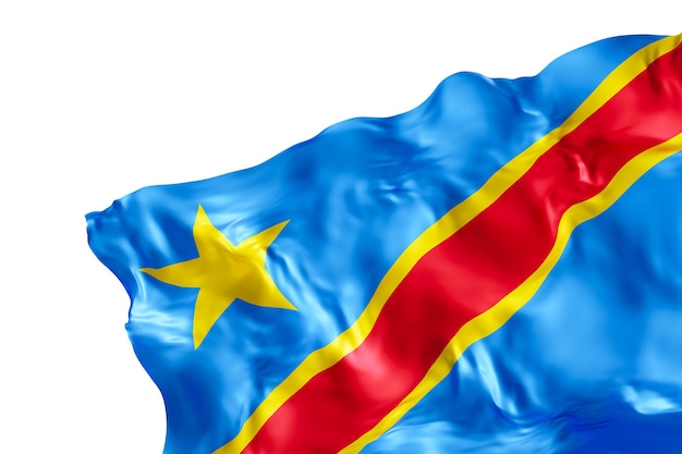 Realistic flag of Democratic Republic of the Congo isolated on white background Footer corner design element Cutout Perfect for patriotic themes national event promotions Empty copy space 3D