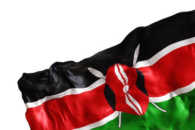 Photo realistic flag of kenya with folds isolated on white background footer corner design element cut out perfect for patriotic themes or national event promotions empty copy space 3d render