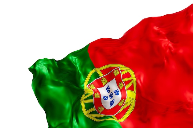 Photo realistic flag of portugal with folds isolated on white background footer corner design element cut out perfect for patriotic themes or national event promotions empty copy space 3d render