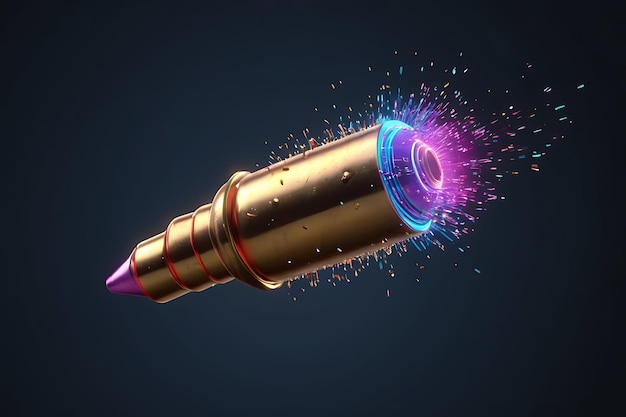 Realistic flying bullet with red trail of fire