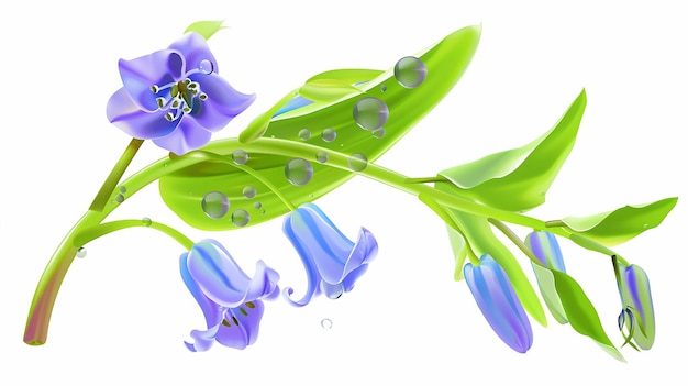 A realistic fresh bloomed Bluebell flowers with leaves