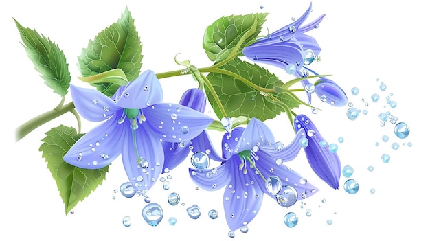 A realistic fresh bloomed Bluebell flowers with leaves