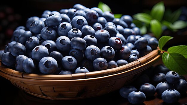 realistic fresh blueberries with black and blur background