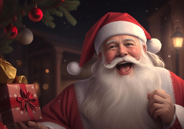 Realistic front view portrait of traditional Santa Claus smiling at the camera on christmas