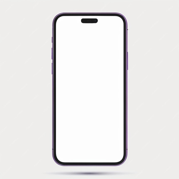 Photo realistic front view smartphone mockup mobile iphone purple frame with blank white background