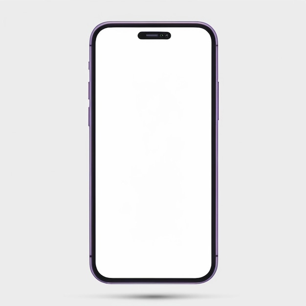 Photo realistic front view smartphone mockup mobile iphone purple frame with blank white background