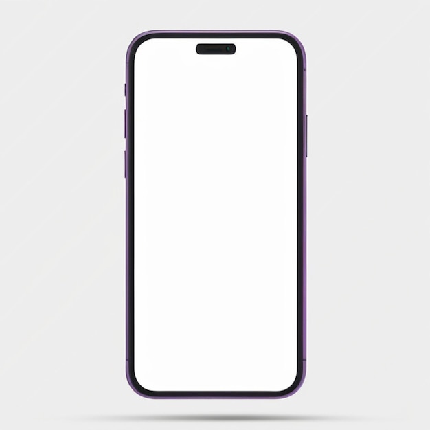 Photo realistic front view smartphone mockup mobile iphone purple frame with blank white background