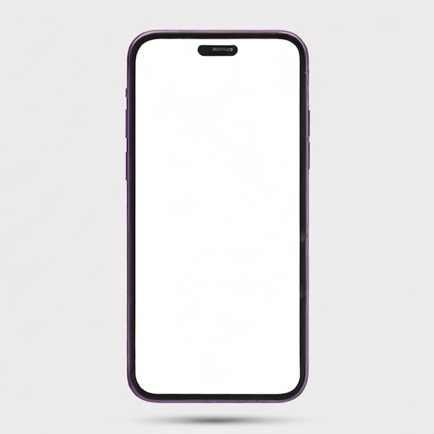 Photo realistic front view smartphone mockup mobile iphone purple frame with blank white background