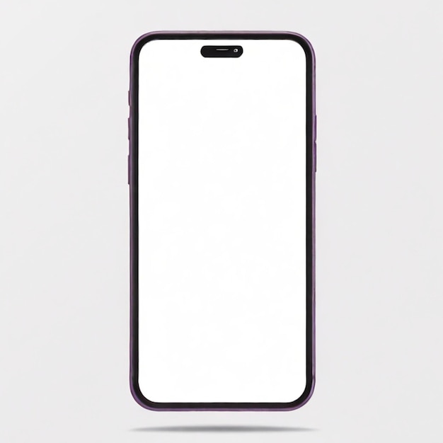 Photo realistic front view smartphone mockup mobile iphone purple frame with blank white background