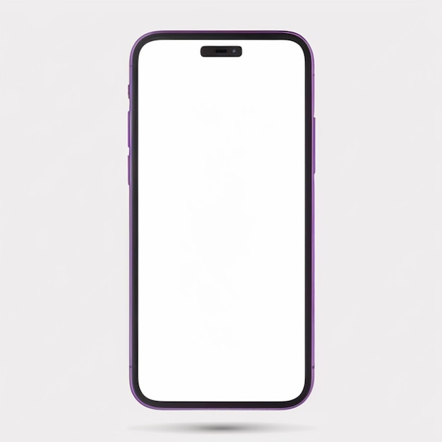 Photo realistic front view smartphone mockup mobile iphone purple frame with blank white background