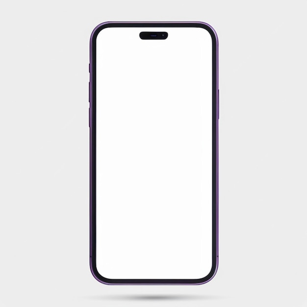 Realistic front view smartphone mockup Mobile iphone purple frame with blank white background