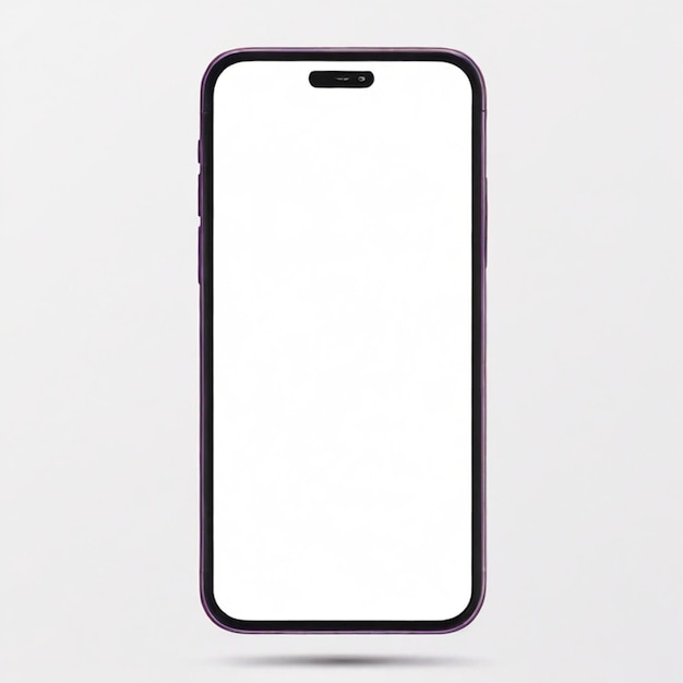 Photo realistic front view smartphone mockup mobile iphone purple frame with blank white background