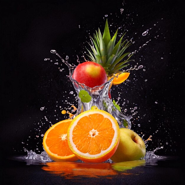 A realistic fruit juice poster with glasses of cool fresh juice and fruits