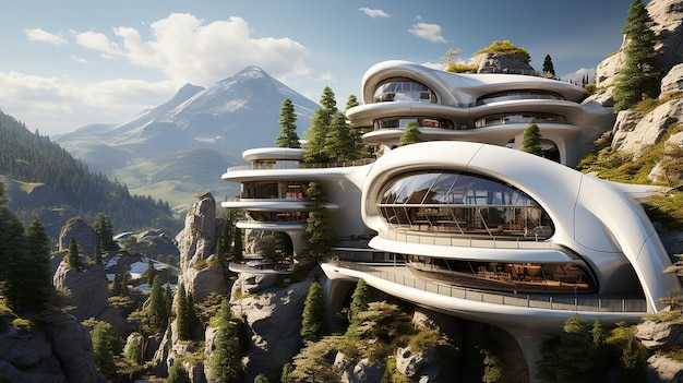 Realistic Futuristic Mountain House Design