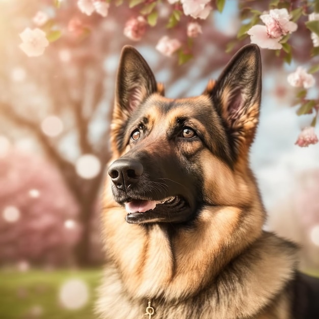 Realistic German shepherd on ravishing natural outdoor background