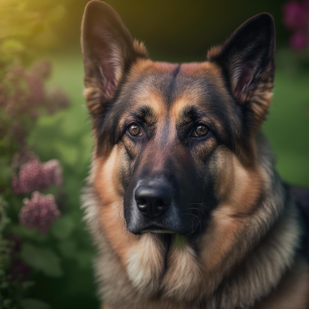 Realistic German shepherd on ravishing natural outdoor background