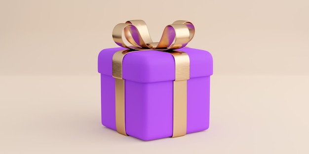 Realistic gift box with golden ribbon bow