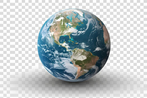 Photo realistic globe showing earth with north and south america isolated on transparent background