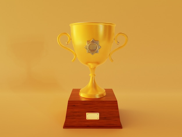 realistic gold trophy award in yellow background