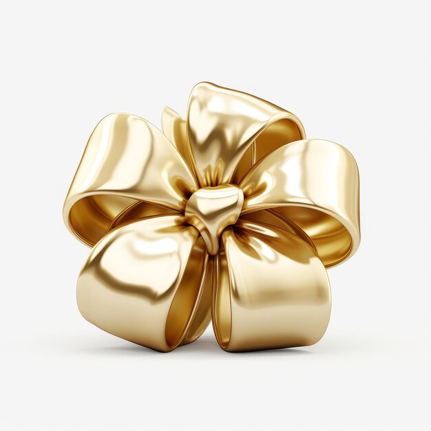 Realistic golden bow isolated on white background 3d render