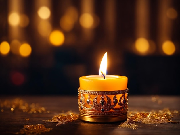 Realistic golden candle image for Diwali