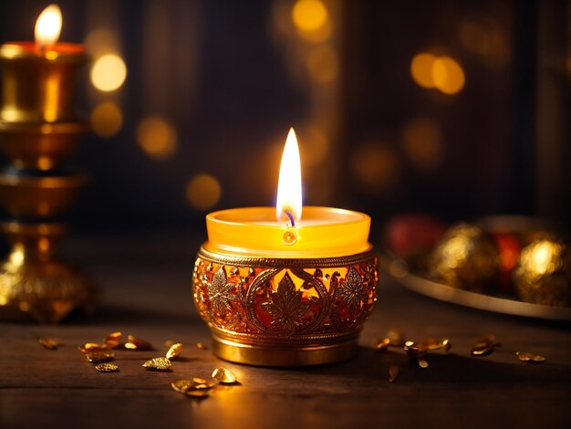 Realistic golden candle image for Diwali