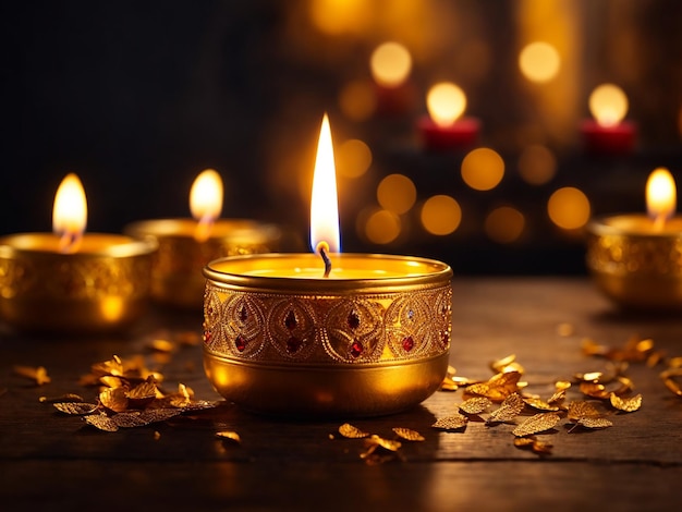 Realistic golden candle image for Diwali