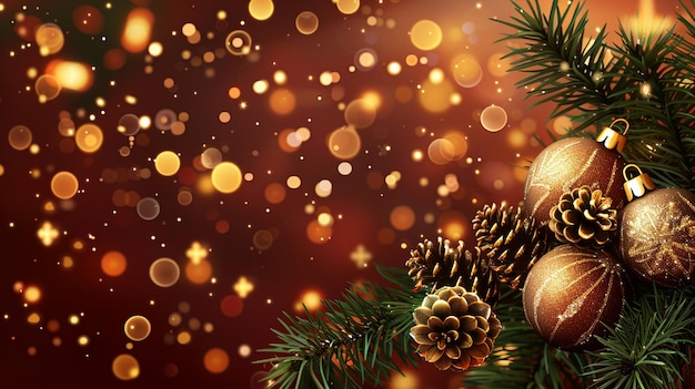 Realistic Golden Christmas Banner Background With Christmas Decoration