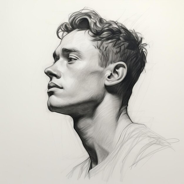 Photo realistic graphite sketch of a young man detailed composition with vibrant use of light and shadow